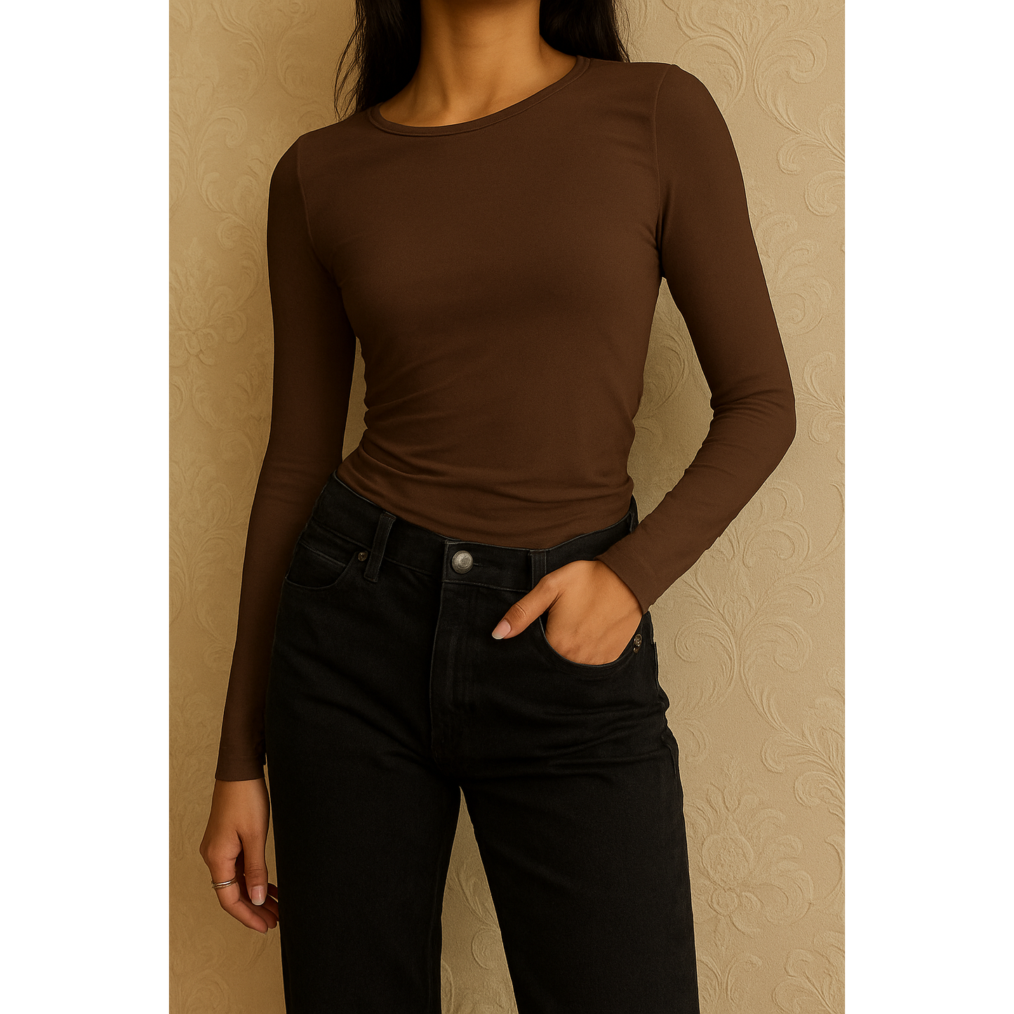 Mjuk och Bekväm Långärmad Damtopp – Slim Fit Crop Top för Vardagsbruk