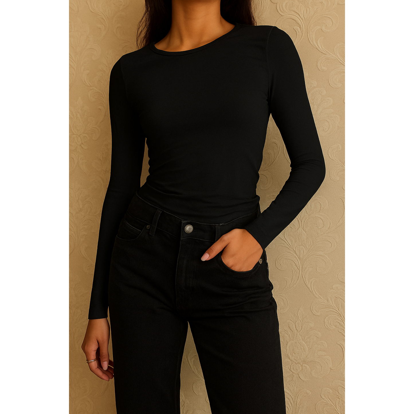 Mjuk och Bekväm Långärmad Damtopp – Slim Fit Crop Top för Vardagsbruk