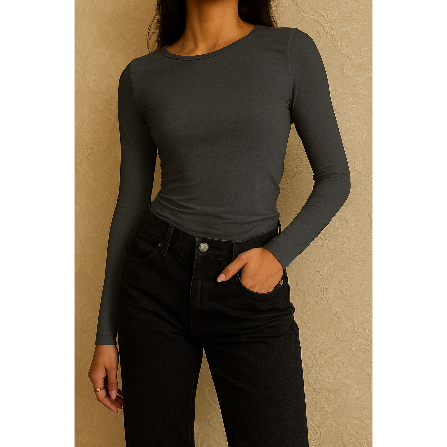 Mjuk och Bekväm Långärmad Damtopp – Slim Fit Crop Top för Vardagsbruk