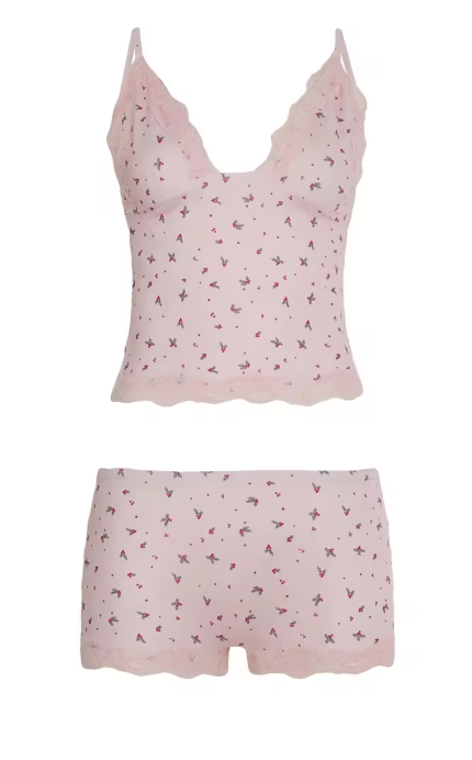 Tvådelat Sommarset för Dam – Spetslinne &  Shorts i Rosa