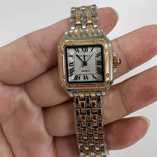 Lyxig damklocka – Guld, rostfritt stål, elegant quartz-armbandsur