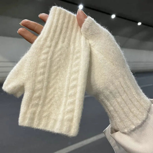 Halvfingervantar för kvinnor – mjuka och varma ullstickade armvantar för vintern