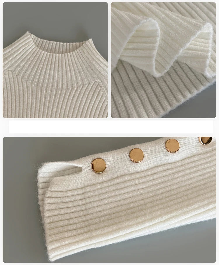 Höst och Vintersweater för kvinnor – långärmad, åtsittande stickad tröja i mjukt material
