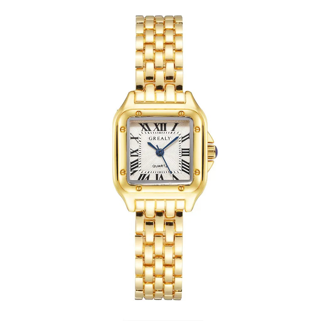 Lyxig damklocka – Guld, rostfritt stål, elegant quartz-armbandsur