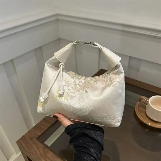 Trendig Nylonväska med Broderi och Pärldetalj – Perfekt för Tjejer