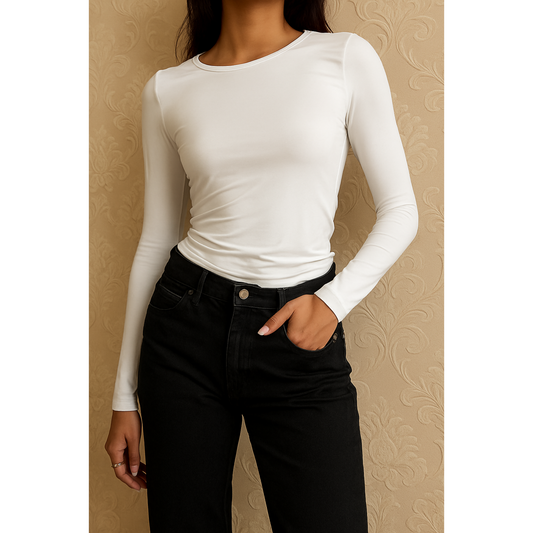 Mjuk och Bekväm Långärmad Damtopp – Slim Fit Crop Top för Vardagsbruk