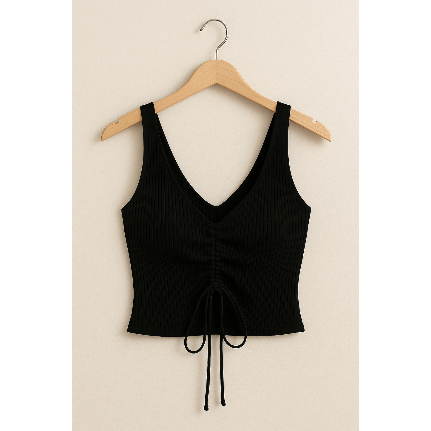 V-ringad Cropped Top med Ribbad Stickning